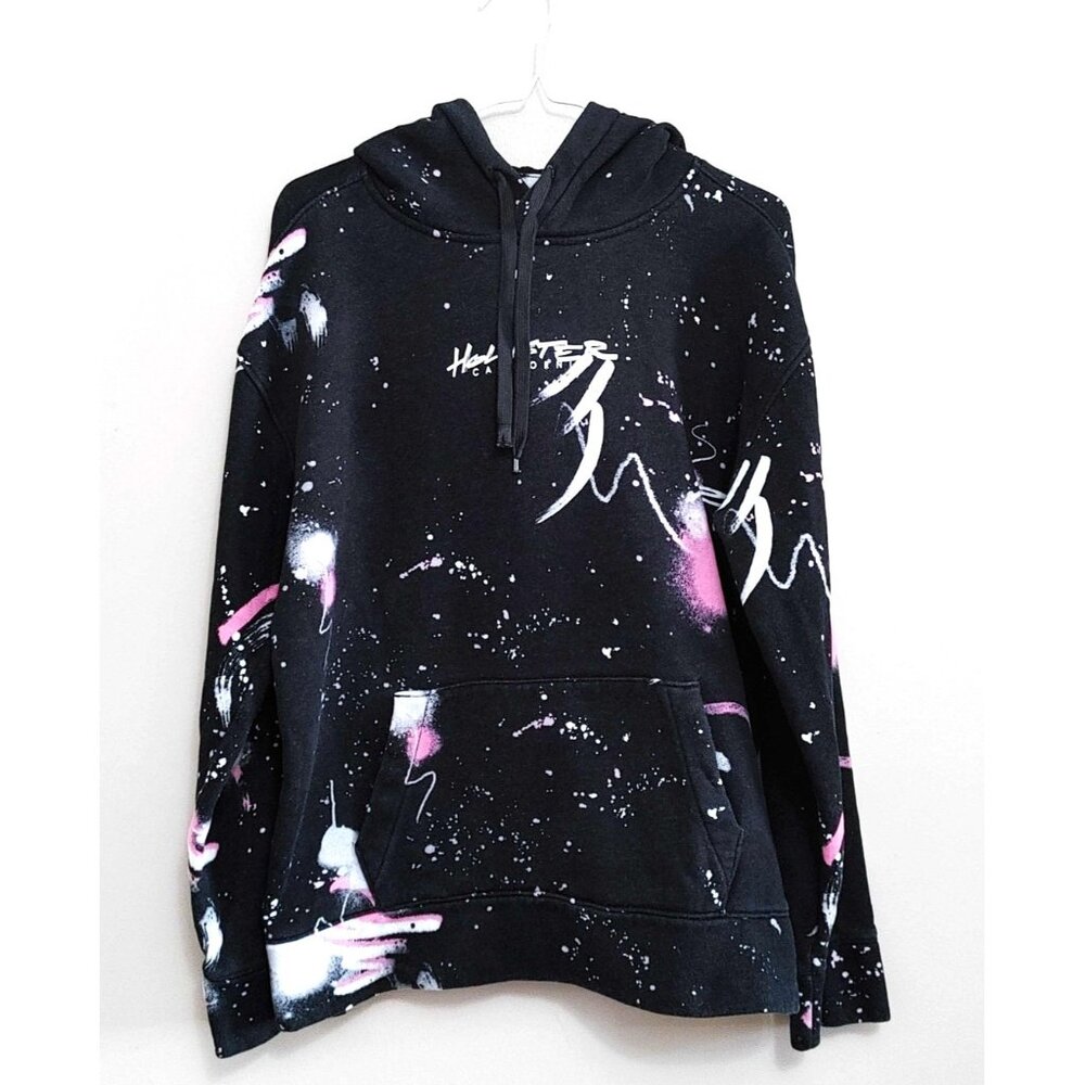 Hollister Hoodie Black Graphic Galaxy Mens Medium Paint Splatter Streetwear